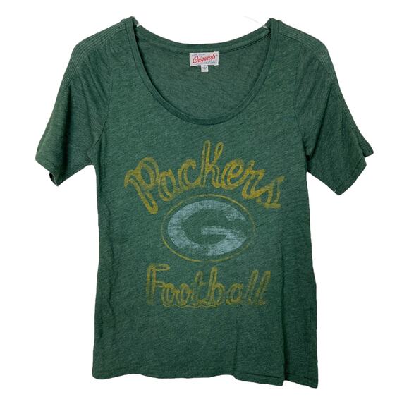 Junk Food Green Bay Packers NFL Scoop Neck Retro Tee T-Shirt Green Womens Medium - Picture 1 of 7